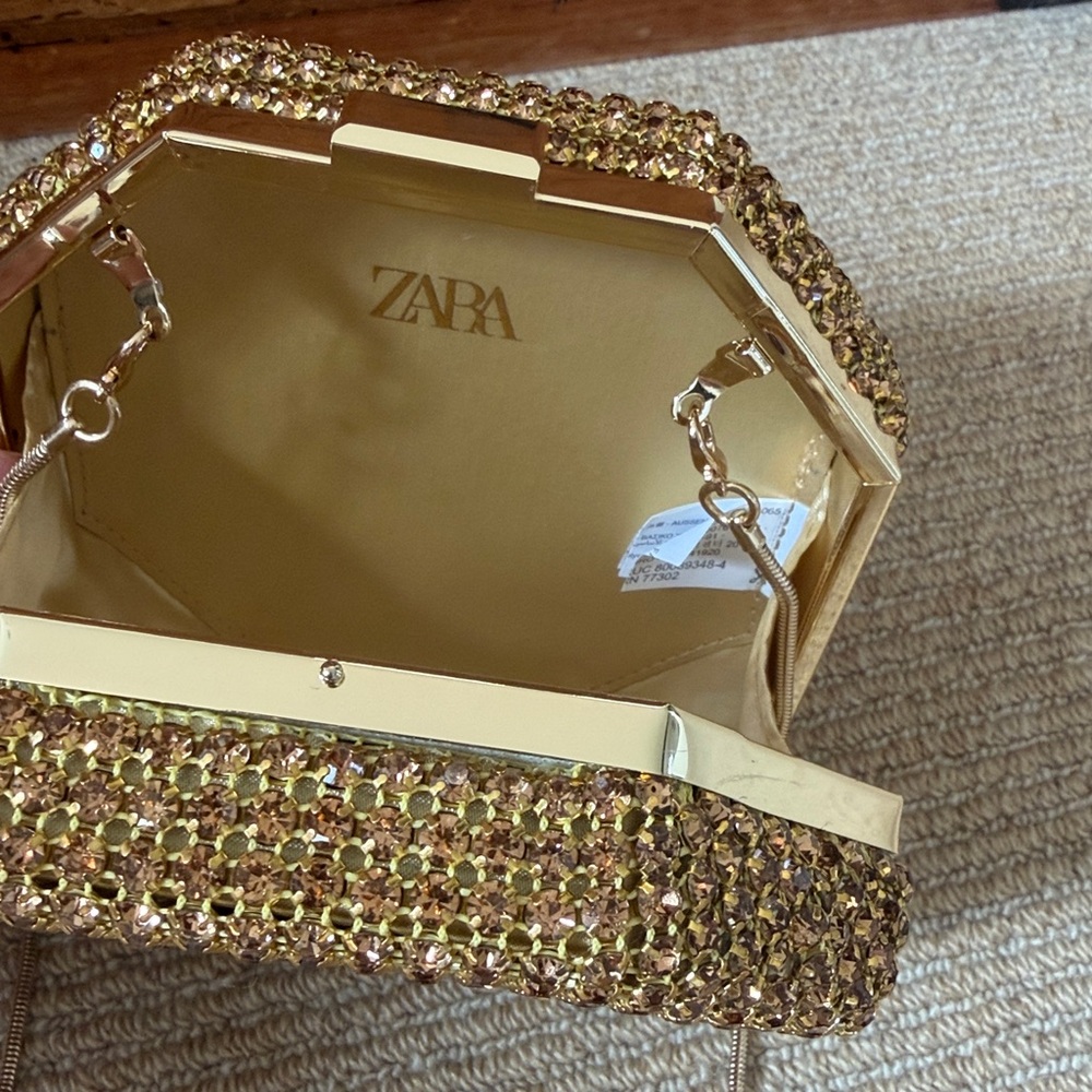 ZARA NWOT Gold Crystal Evening Clutch Bag - Elegant Women’s Crossbody - Picture 2 of 4